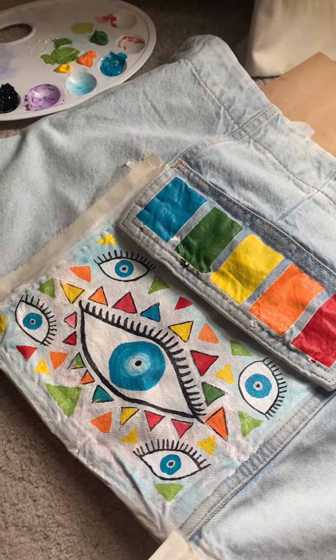 Painted denim eyes