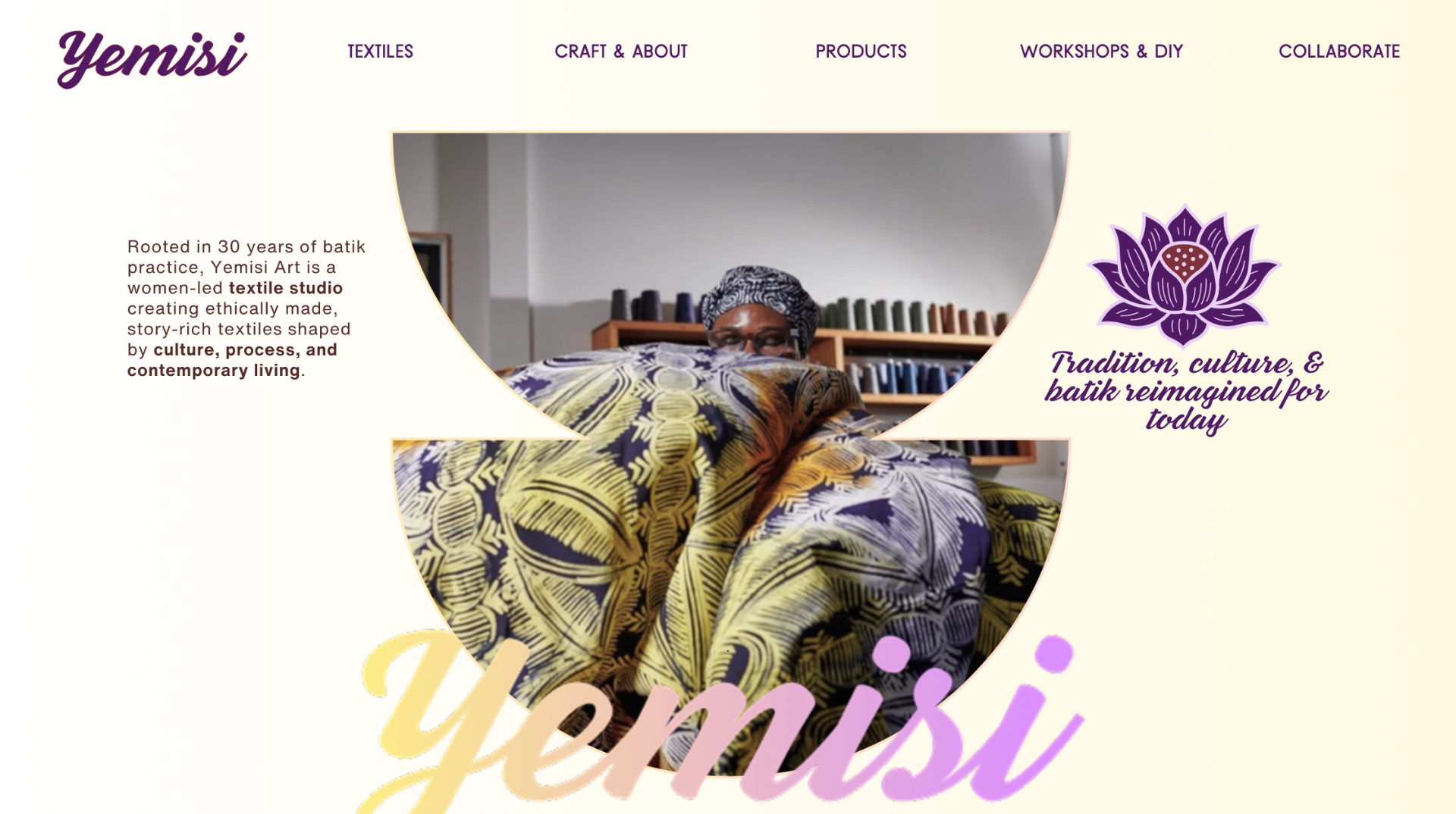 Yemisi Art homepage direction — batik studio brand refresh