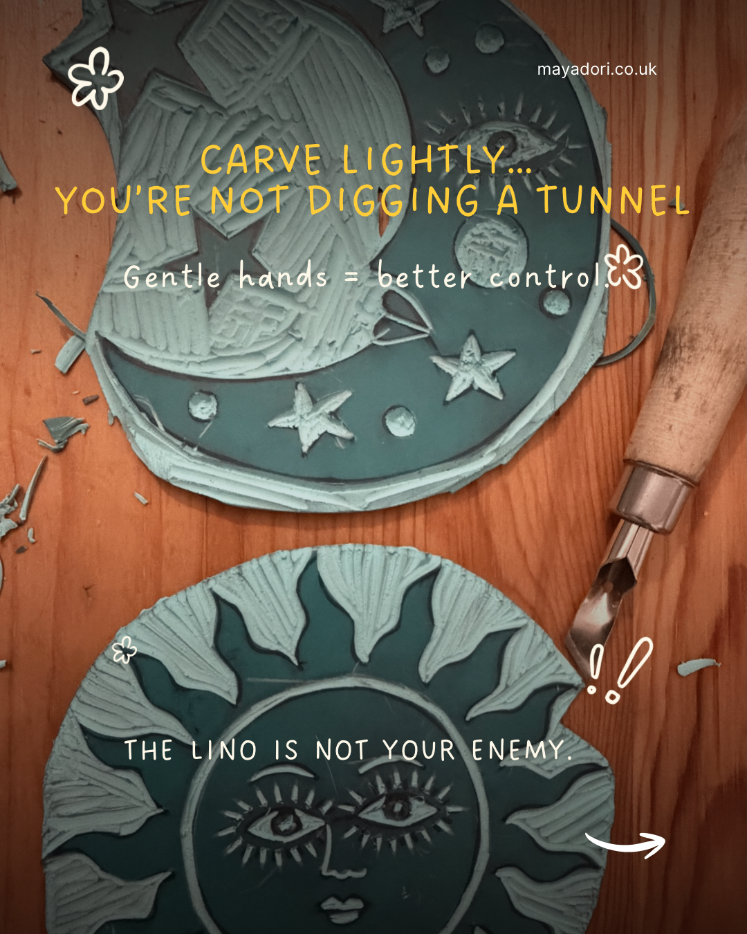 Carve lightly, gentle hands better control
