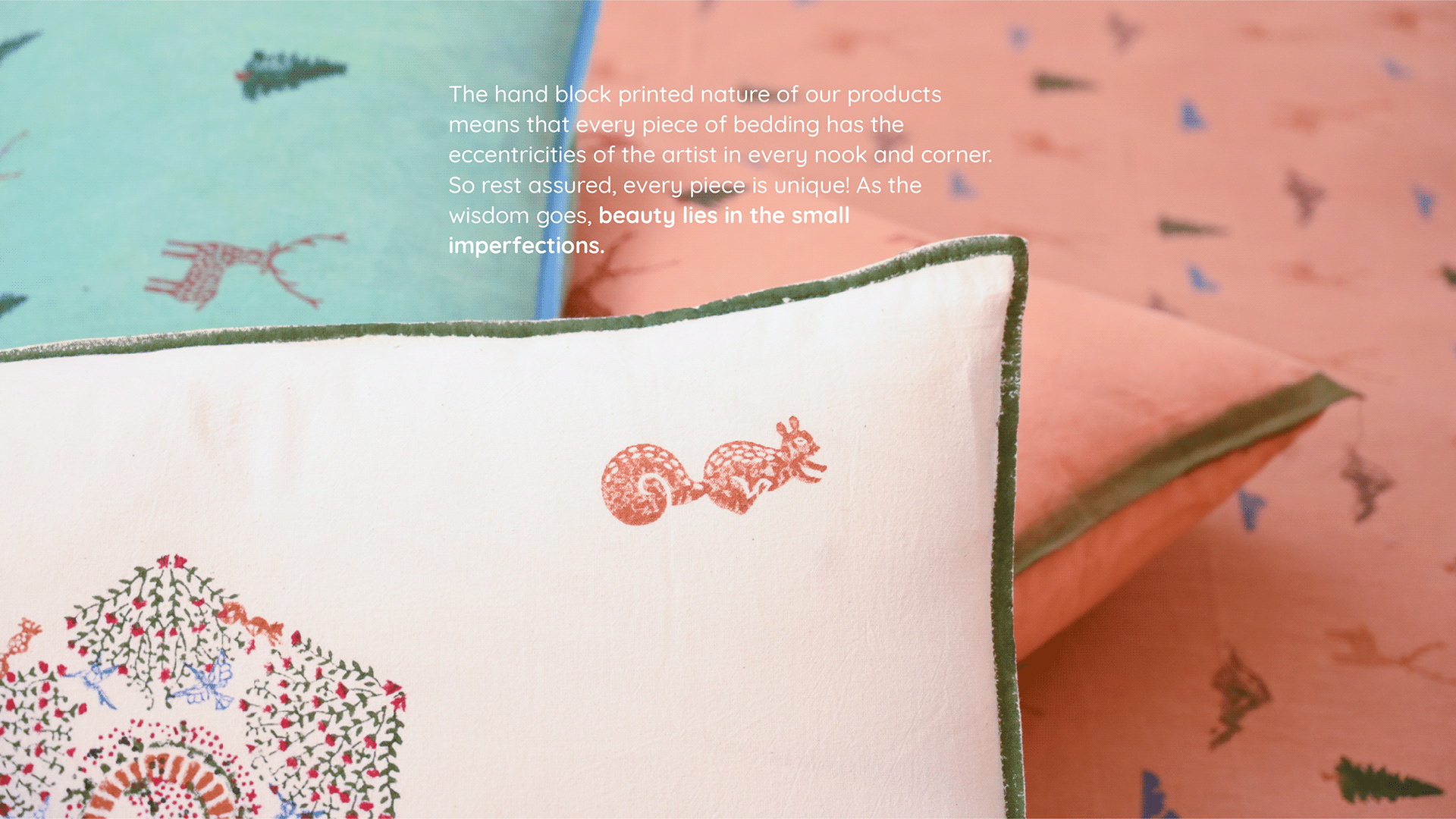Hand-block printed cushion