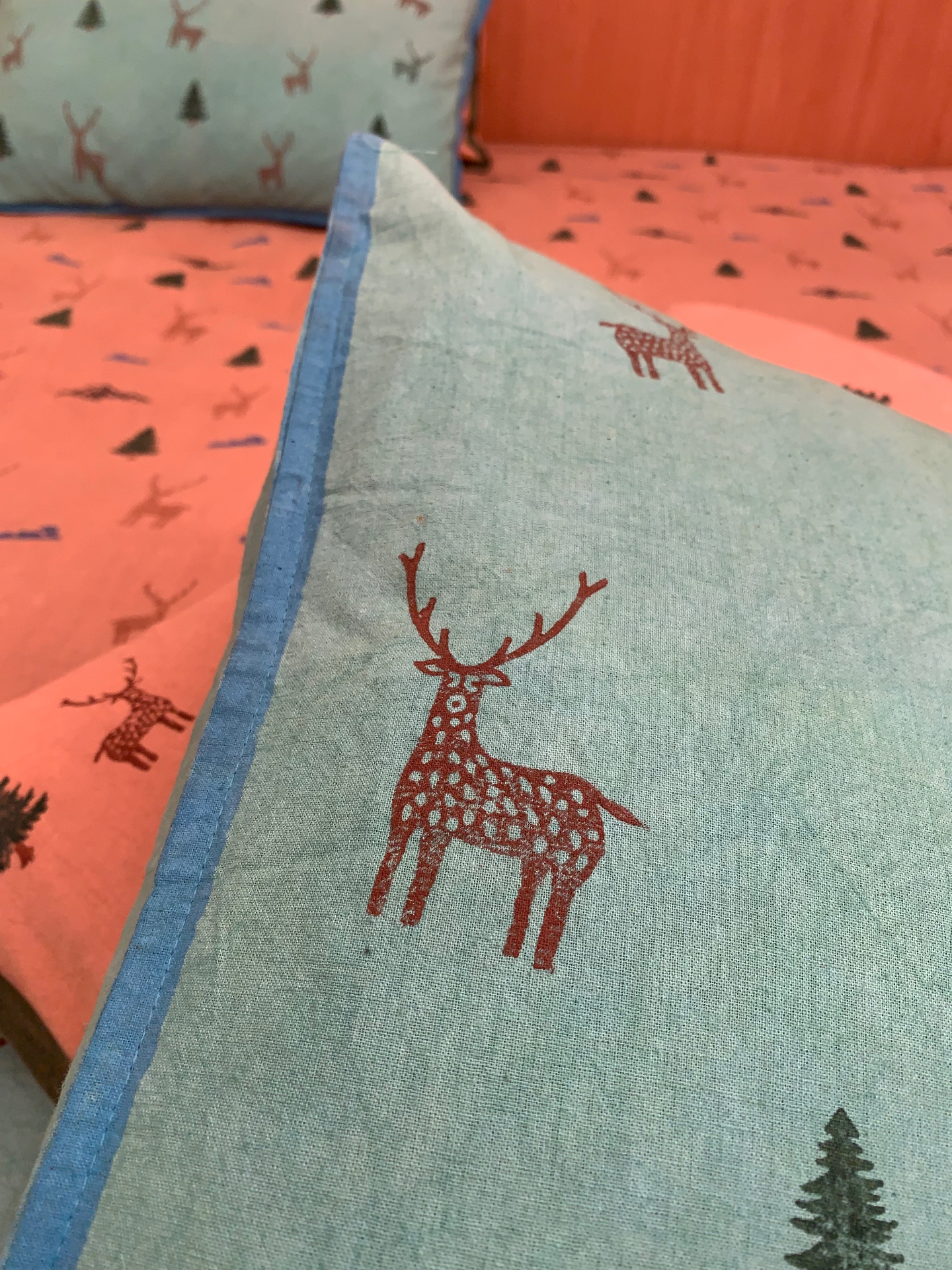 Hand block-printed deer cushion covers