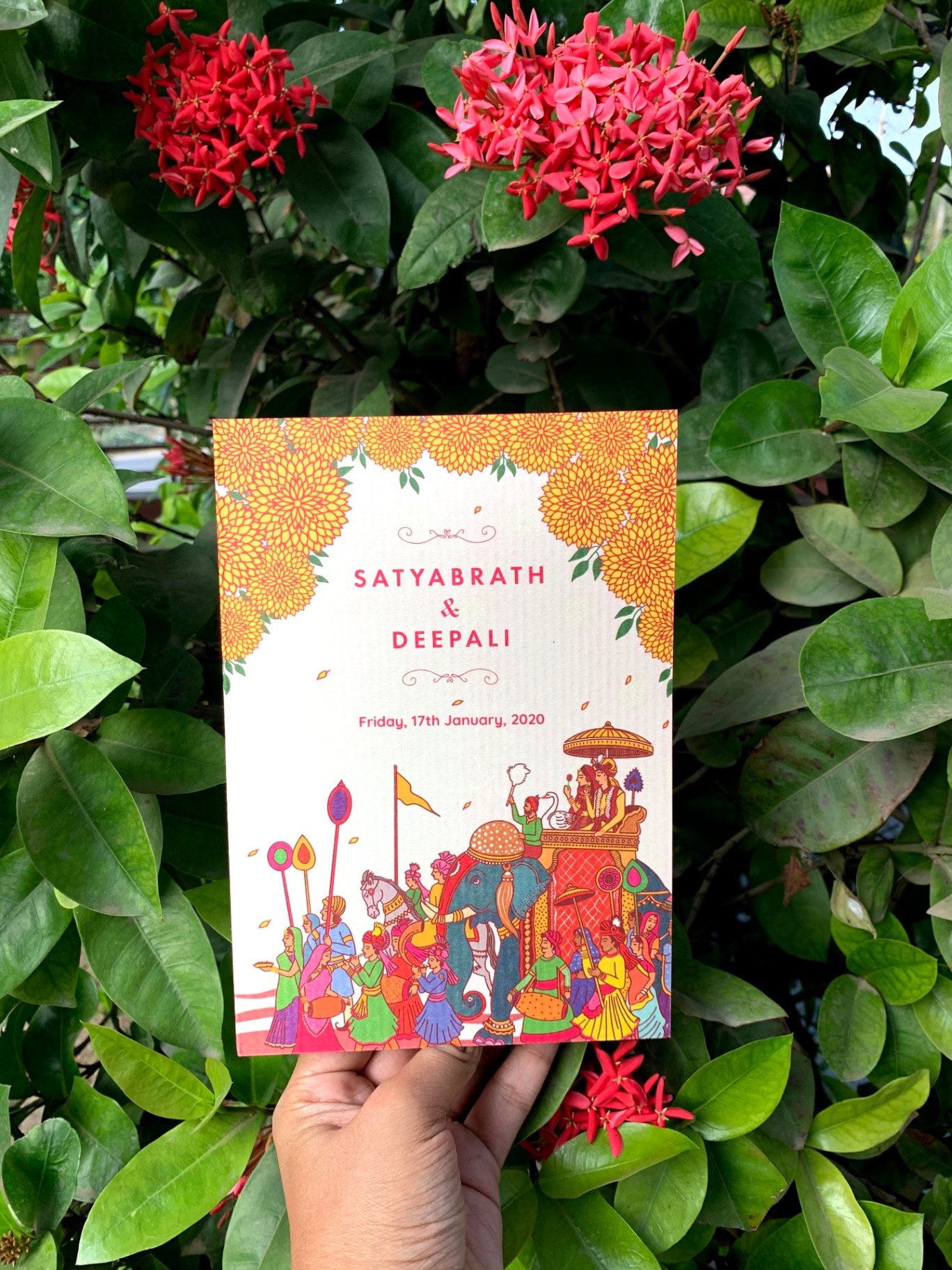 Handpainted wedding invitation — Satyabrath & Deepali