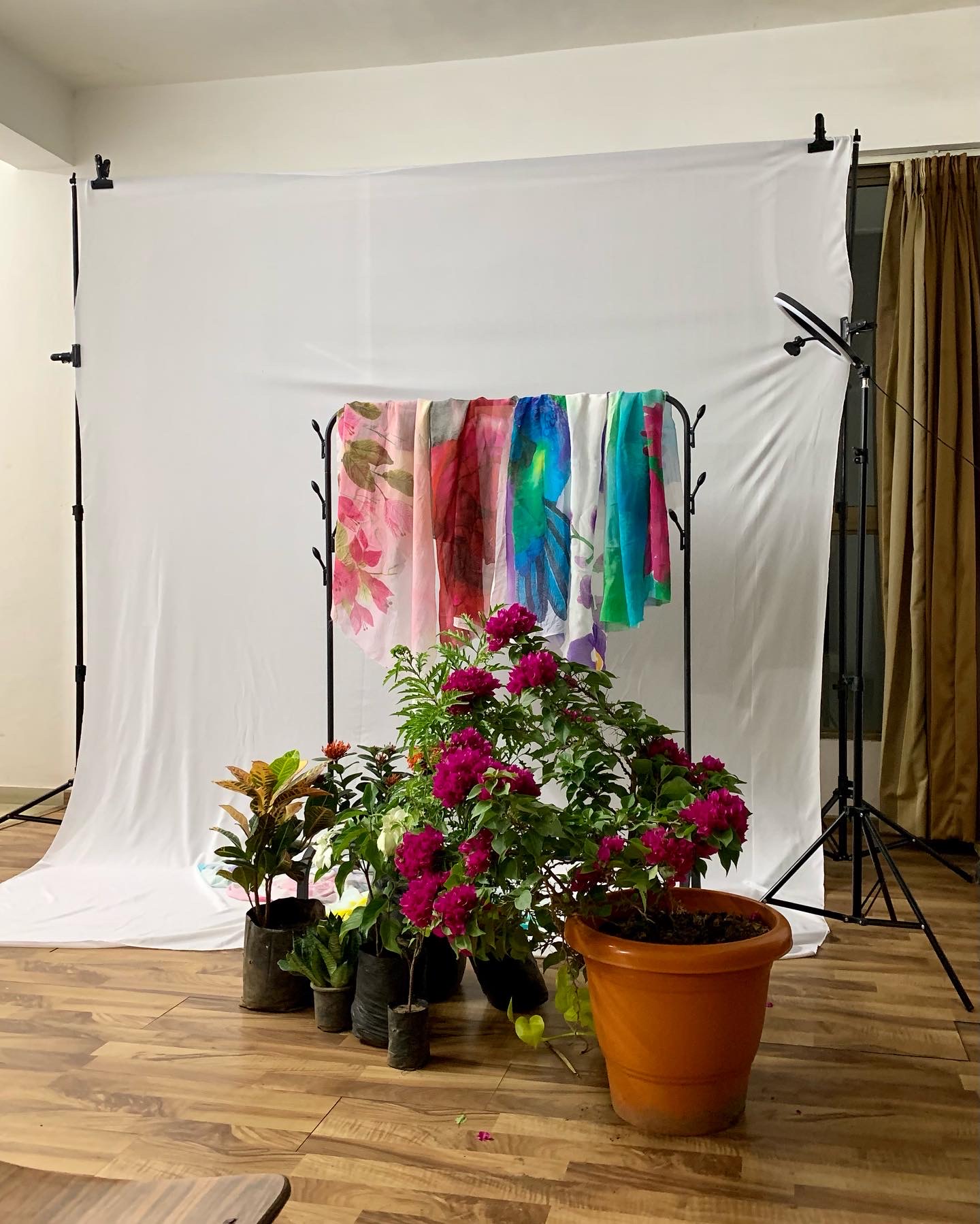 Handpainted scarf shoot setup